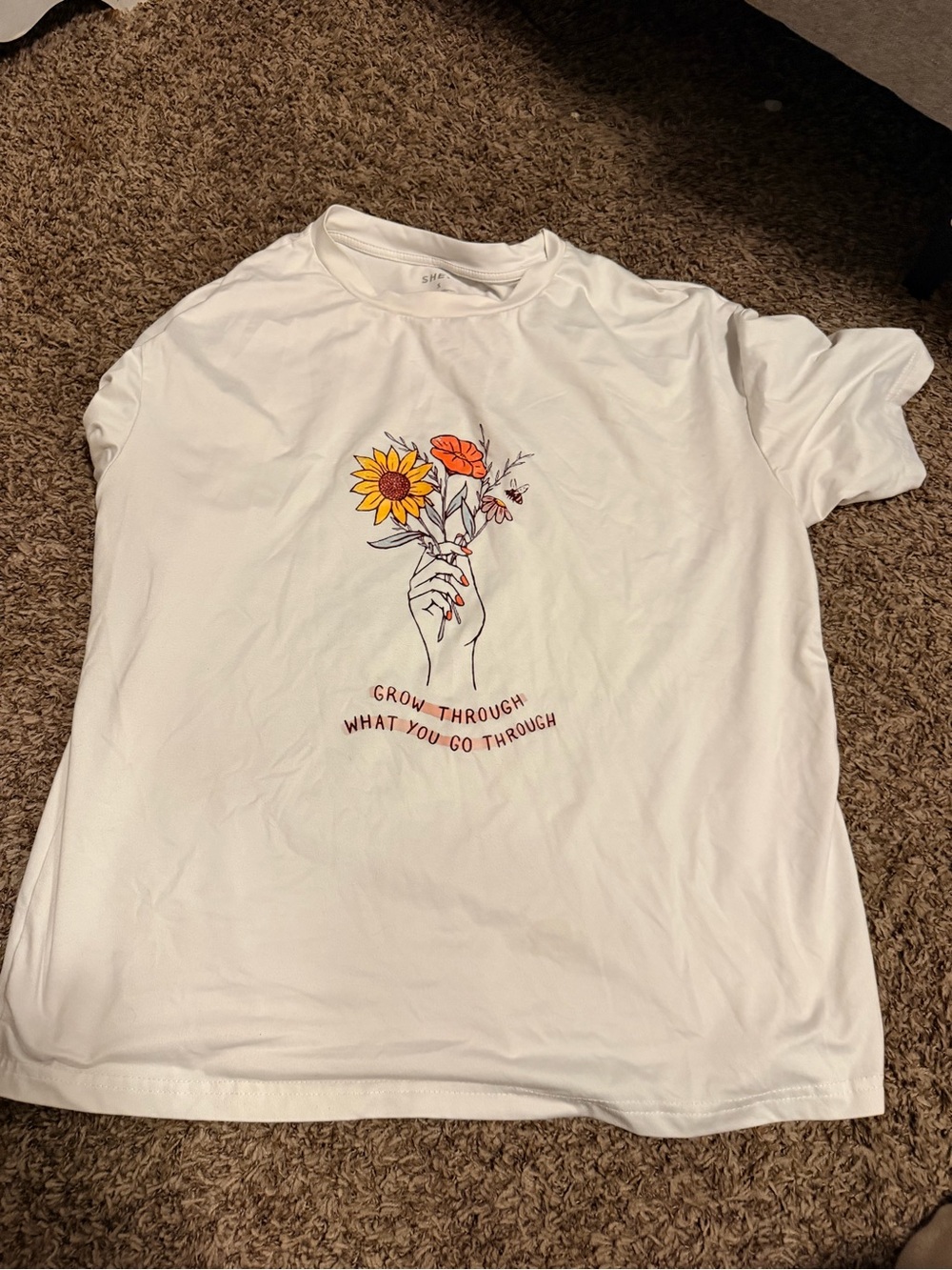 SHEIN White Tee with Sunflower and Orange Floral Graphic
